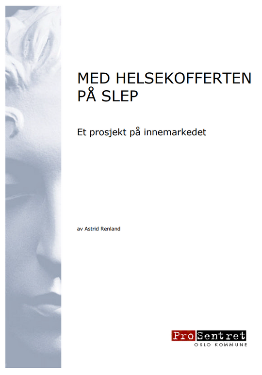 Bilde av forsiden på rapporten. Bakgrunnen er hvit. Langs venstre side er det bilde av halve ansiktet til en statue. Bilde er i forskjellige blåtoner. Nederst mot høyre hjørne er Pro Sentret sin logo. Tittelen på rapporten er i store bokstaver med svart skrift. 