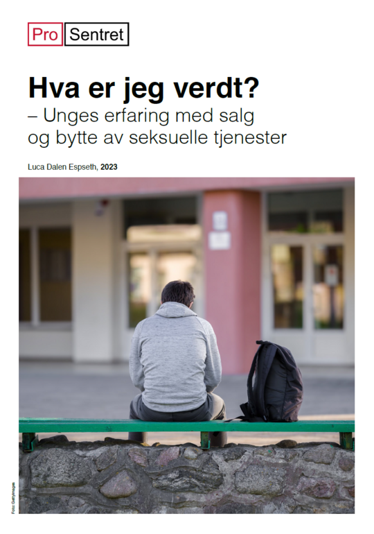 Forsiden til rapporten "Hva er jeg verdt?". Bilde av en gutt som sitter med ryggen til på en benk.